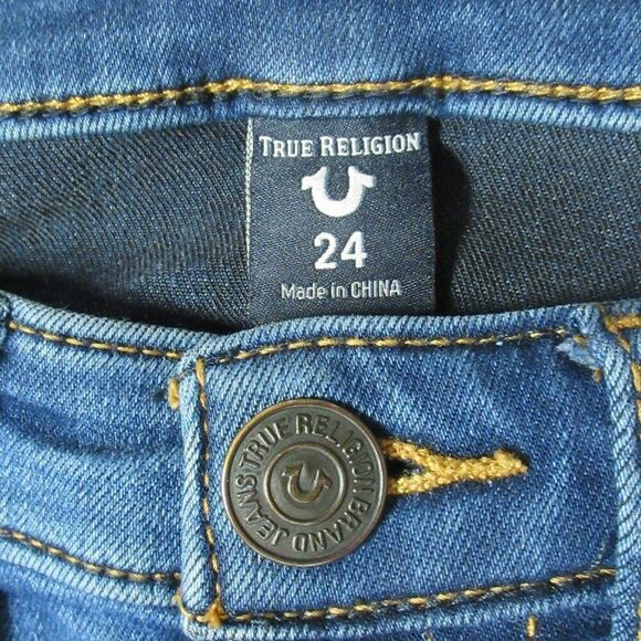 TRUE RELIGION Halle Mid‎ Rise Super Skinny Jeans Womens Sz 24 Blue Stretch Denim - Picture 5 of 16